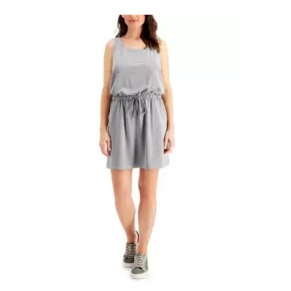 Id Ideology Drawstring-Waist Sleeveless Dress Gray Size L